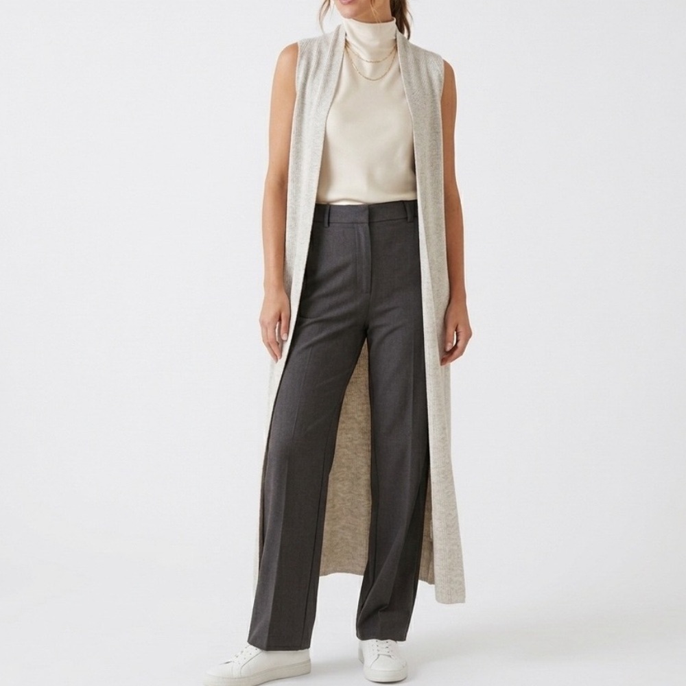 Wool Blend Boho Duster CAMBER & GRACE Oatmeal Ribbed Knit Maxi Vest Quiet Luxury